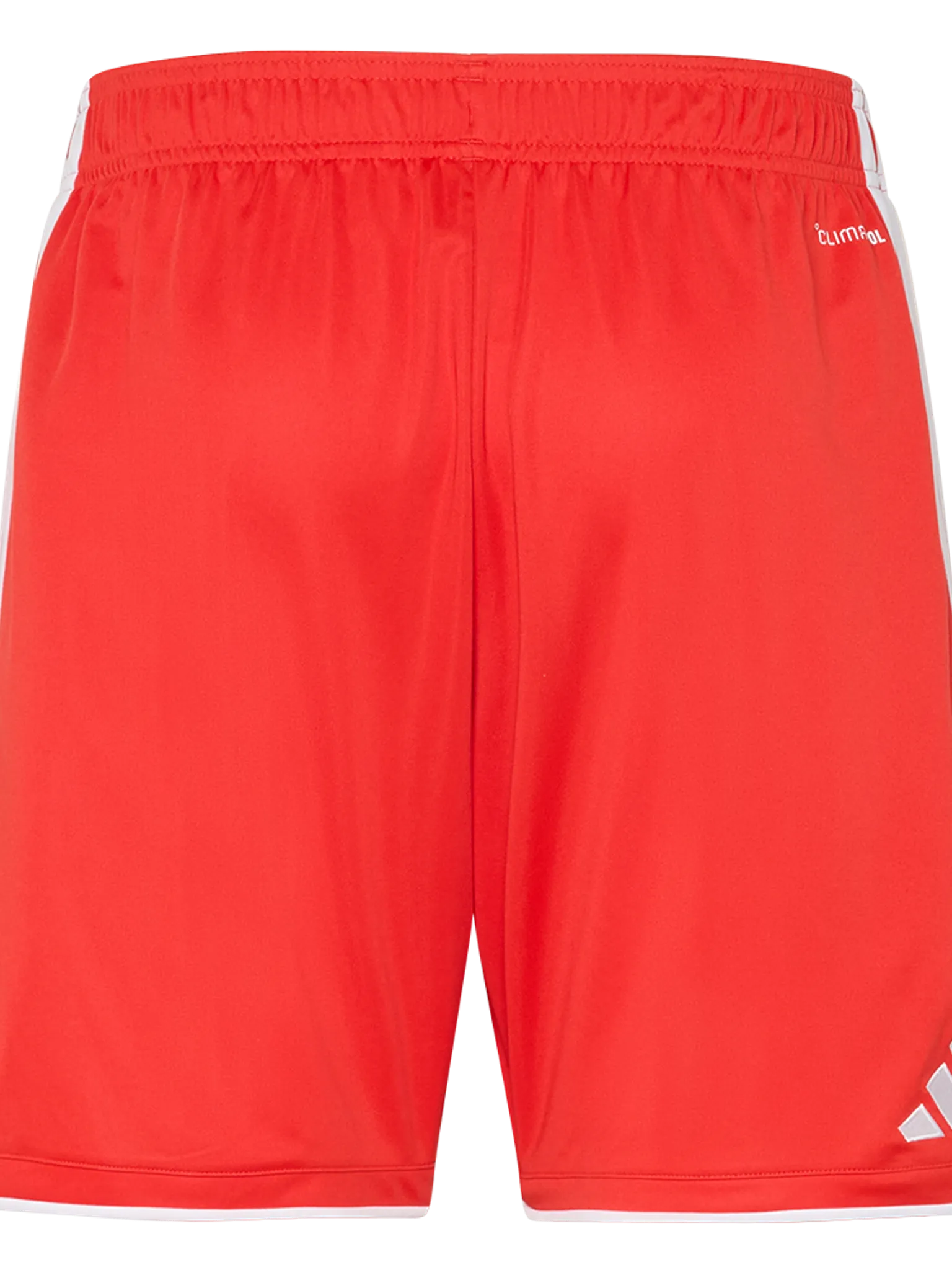 Rote Sportshorts mit elastischem Bund und weißem Adidas-Logo an der Seite.