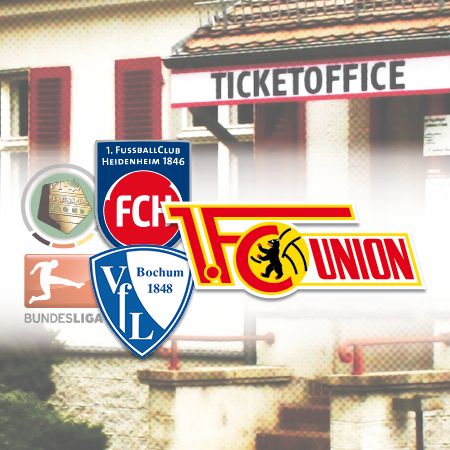 Ticketbüro mit Logos von Heidenheim, VfL Bochum und 1. FC Union Berlin sowie dem Hinweis auf die Bundesliga.