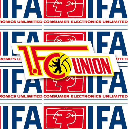 Logo des FC Union Berlin vor einem Hintergrund mit wiederholtem IFA-Logo.