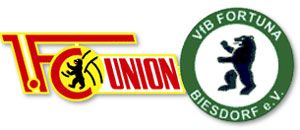 Logo des 1. FC Union Berlin neben dem Logo von VFB Fortuna Biesdorf e.V.