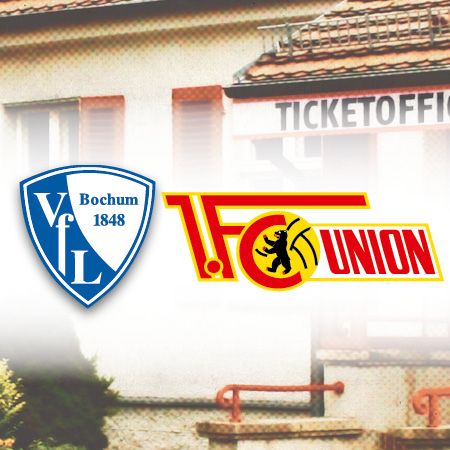 Logos von VfL Bochum 1848 und 1. FC Union Berlin vor einem Ticketofficeteam.