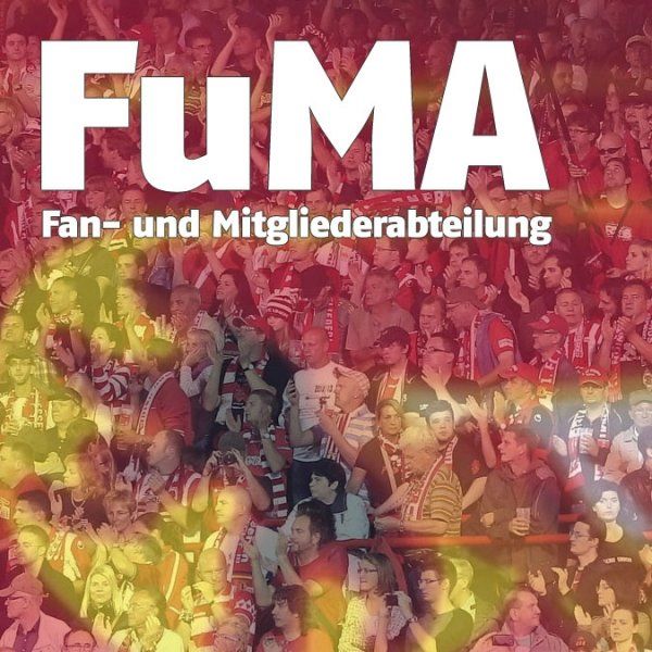 FuMA - Fan- und Mitgliederabteilung mit einer Gruppe von Fans in Stadionatmosphäre.