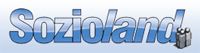 Logo mit dem Schriftzug "Sozioland" und stilisierten Personen in Grau.