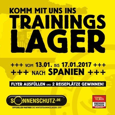 Kampagne für ein Trainingslager in Spanien vom 13. bis 17. Januar 2017, mit der Möglichkeit, Plätze zu gewinnen.