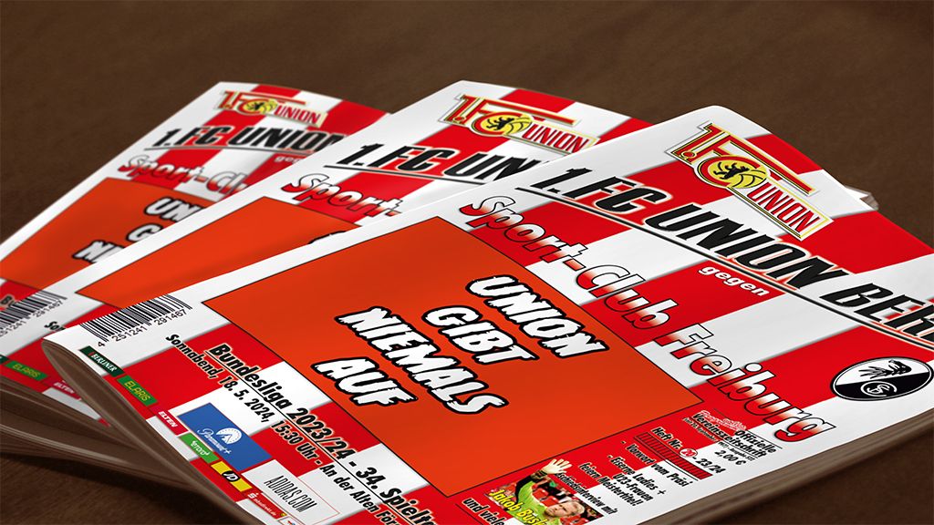 Programme eines Fußballspiels zwischen 1. FC Union Berlin und SC Freiburg, datiert auf 2012.