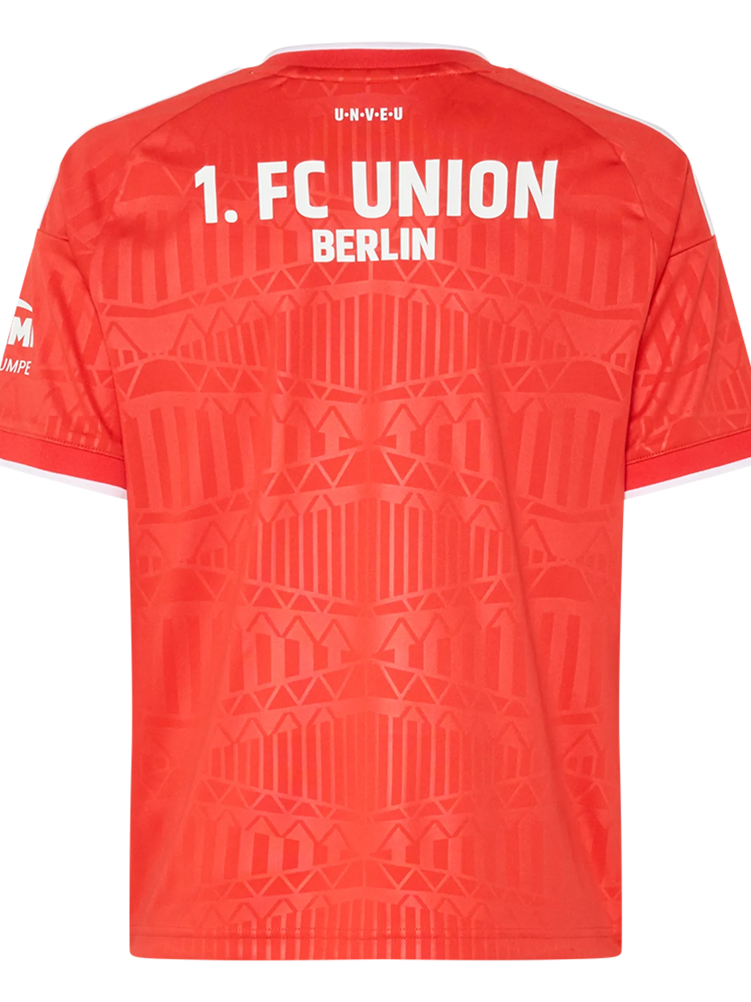 Rotes Fußballtrikot mit dem Schriftzug "1. FC UNION BERLIN" auf der Rückseite.