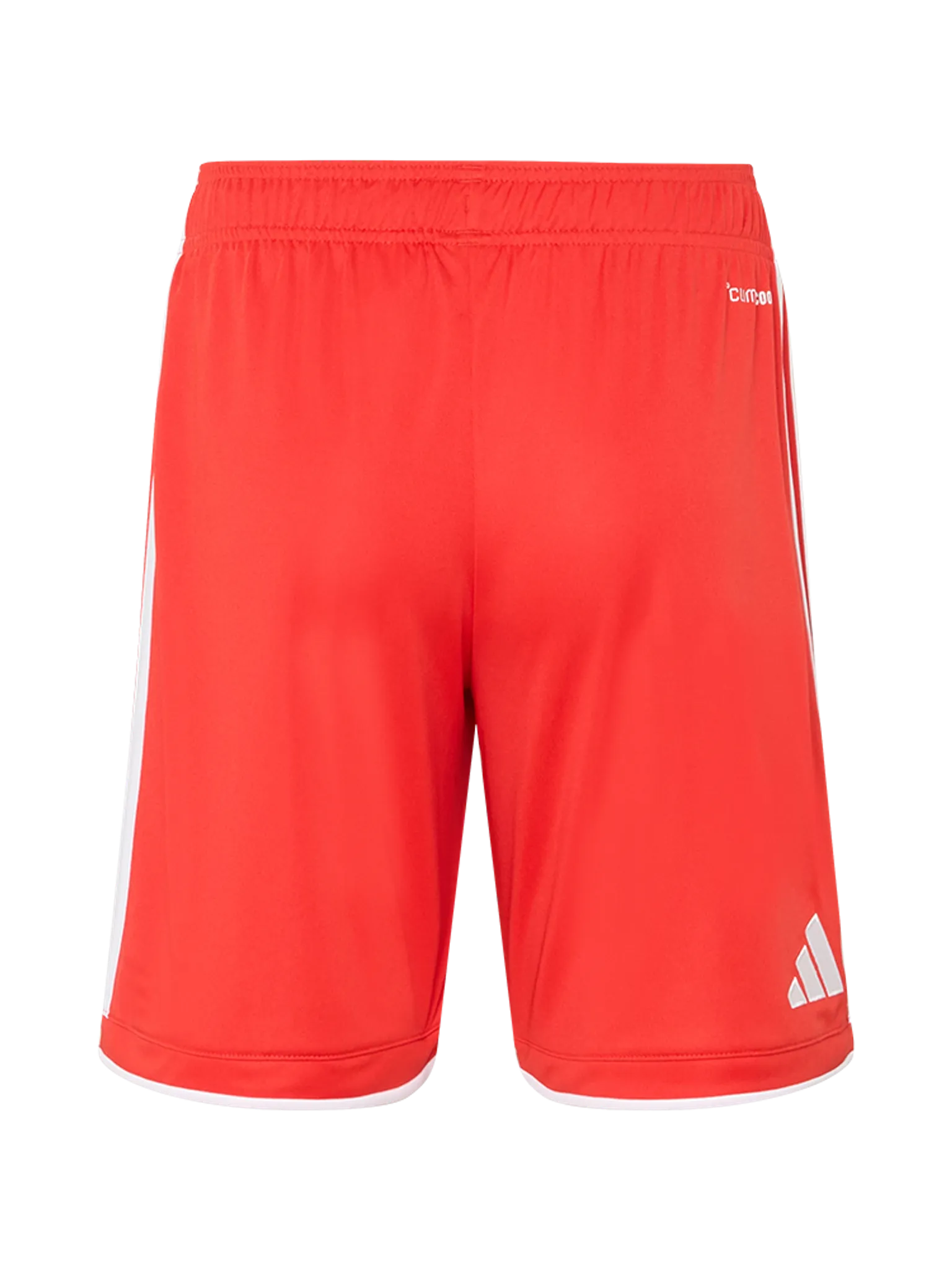 Rote Sportshorts mit elastischem Bund und weißen Adidas-Logos an der Seite.