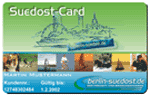 Eine Karte mit dem Titel "Suedost-Card", die verschiedene Sehenswürdigkeiten und ein Boot abbildet.