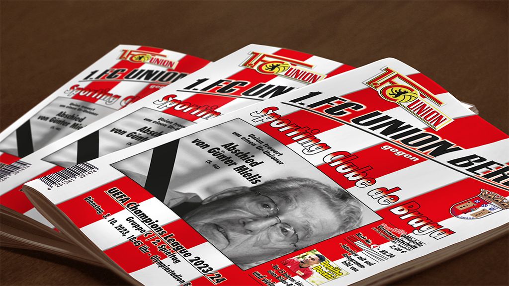 Mehrere Ausgaben einer Zeitschrift von 1. FC Union Berlin mit einem Porträt und dem Titel "Sporting Club de Puglia".