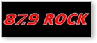 Logo mit der Aufschrift "87.9 ROCK" in leuchtend roter Schrift auf schwarzem Hintergrund.