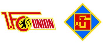 Zwei Vereinslogos: links das Logo des 1. FC Union Berlin, rechts das Logo von SG Dynamo Dresden.