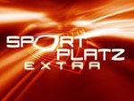 Sportplatz Extra – dynamisches, farbenfrohes Logo auf einem warmen Hintergrund.