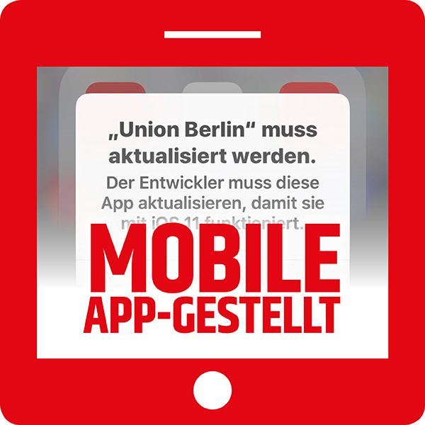 Benachrichtigung auf einem Tablet zur Aktualisierung der „Union Berlin“-App für iOS 11.