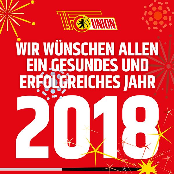 Grafik mit rotem Hintergrund, Text: "Wir wünschen allen ein gesundes und erfolgreiches Jahr 2018" und Dekorationen in Form von Sternen.