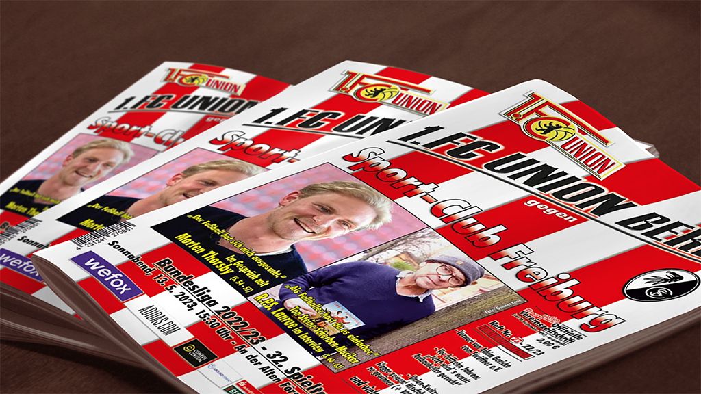 Cover von Programmheften für ein Fußballspiel zwischen I.F.G. Union Berlin und Sport-Club Freiburg.