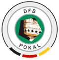 Logo des DFB-Pokals mit einer stilisierten Darstellung des Pokals und den Farben der deutschen Flagge.