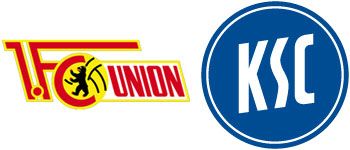 Logos von 1. FC Union Berlin und Karlsruher SC nebeneinander.