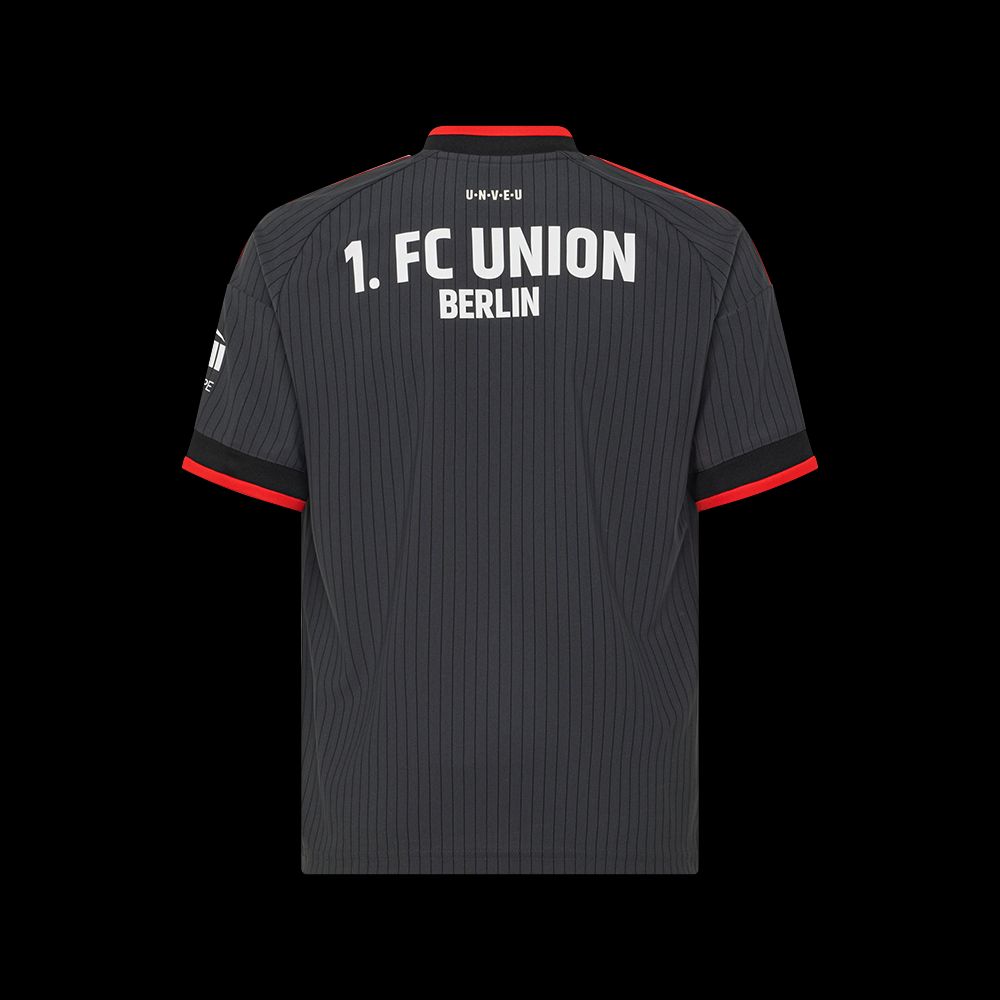 Trikot des 1. FC Union Berlin in grau mit Rückenansicht und Schriftzug "1. FC UNION BERLIN".